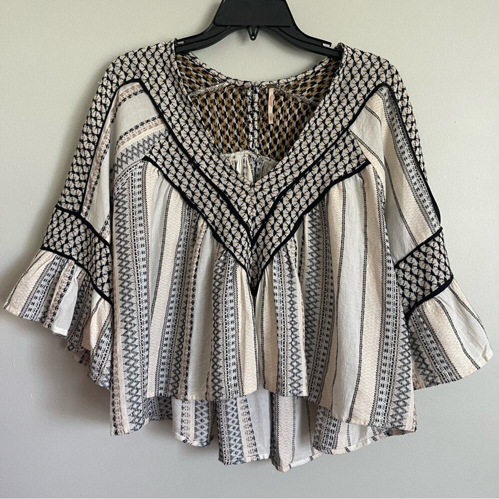 Free People Women's Small Runnin On A Dream Top Stripes Boho Cropped Bell Sleeve